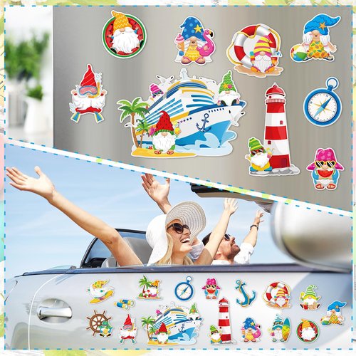 Anglechic 16 Pieces Summer Cruise Door Decorations Magnetic Tropical Fridge Magnets Gnomes Magnetic Decals for Hawaiian Aloha Luau Tiki Theme Party Cruise Door Car Decorations Supplies