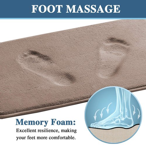 H.VERSAILTEX Bath Mat Memory Foam Bathroom Rug Flannel Velvety Luxury Extra Soft and Absorbent Non Slip Rugs for Bathroom/Bedroom Washable (Curved Set 20"x 32" Plus 20"x 20"U, Taupe)