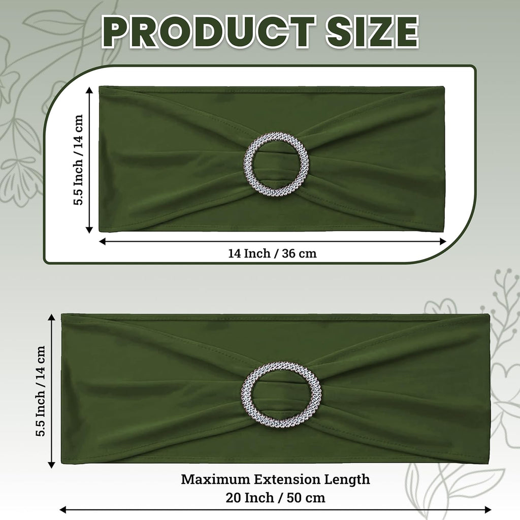 MDS Spandex Chair Sashes - Universal Fit Elastic Stretch Bands with Buckle for Weddings | Olive Green, Pack of 200