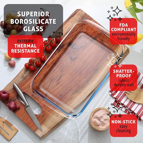 EATEX 8-Piece Deep Glass Casserole Dishes Set - Oven Safe Bakeware with Plastic Lids | Ideal for Lasagna & Leftovers