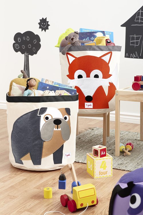 3 Sprouts Large Toy Storage Basket - Durable Kids & Baby Toy Bin with Handles for Toy Basket Storage, Round Hamper for Laundry in Nursery & Playroom, Bulldog