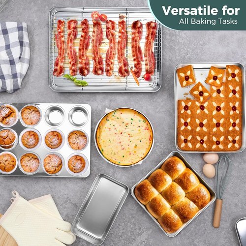 E-far 12-Piece Bakeware Set - Stainless Steel Baking Pans with Lids | Non-Toxic & Dishwasher Safe