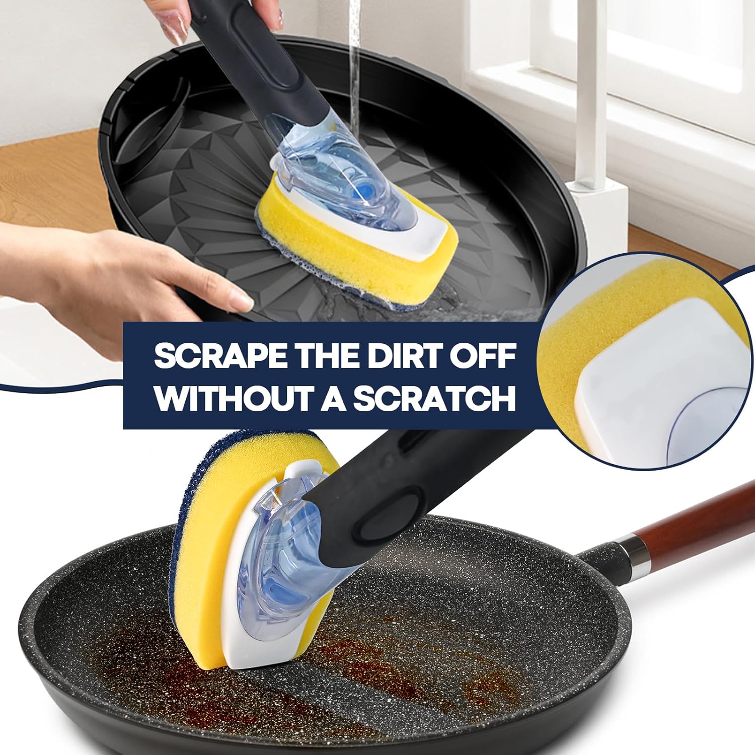 Skiennix Dish Brush Set - Soap Dispenser with 2 Sponge Refills & Holder | Ideal for Pots, Pans, and Dishes
