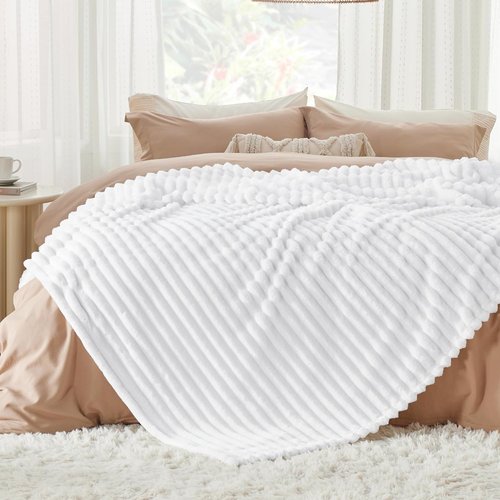 Bedsure GentleSoft Queen Blanket - Cozy Fleece Throw for Women & Girls, Bright White, 90x90 Inches
