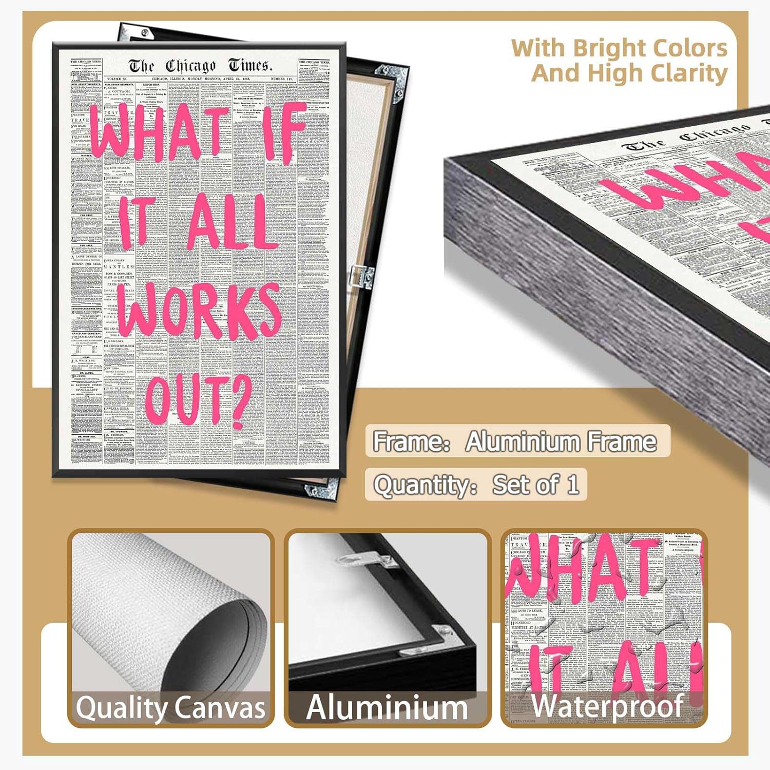 Retro Newspaper Poster by What If It All Works Out - Pink Font Minimalist Wall Art | 8x12in Framed Decor for Home & Bedroom