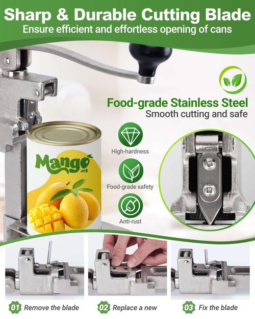 Commercial Can Opener for #10 Cans- Industrial Can Opener for Cans Up to 11”Tall, Heavy Duty Manual Can Openers with Plated Steel Base & Food-grade Blade, Ideal for High-volume Commercial Kitchens