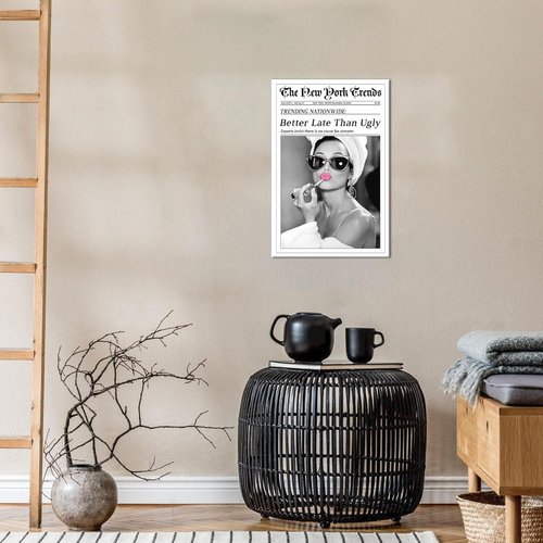 CXVU Audrey Hepburn Wall Art - Funky Black and White Canvas Print for Girly Room | 12''x18''