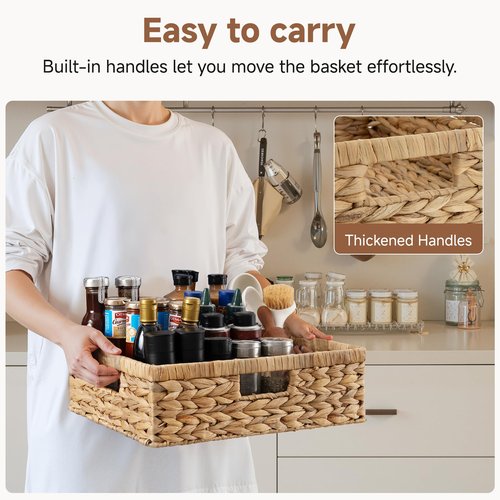 StorageWorks Pantry Baskets, Wicker Storage Baskets for Organizing, Bathroom Shelves, Pantry Organizers and Storage, Water Hyacinth, 15½"L x 11¾"W x 4 ¾"H