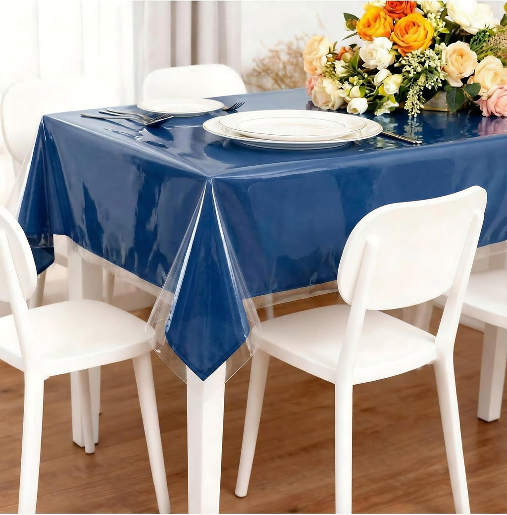 Nuciae Clear Plastic Tablecloth Protector 100% Waterproof Vinyl Table Cover Rectangle Table Cloth Protector Crystal Clear Plastic Tablecloth Cover for Dining Tables Parties Camping 55" x 70" 4-6