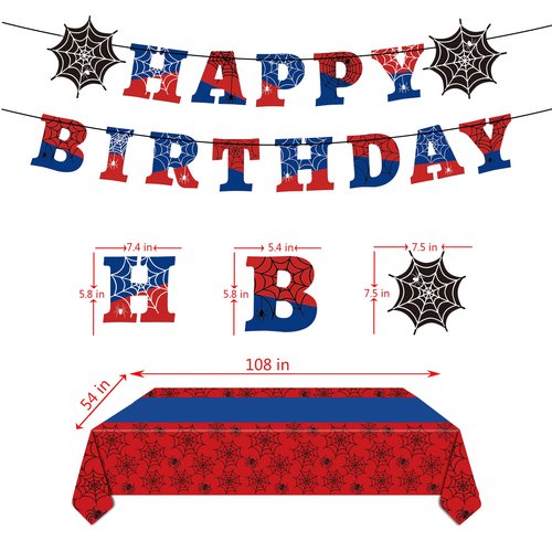 Spider Party Decorations Spider Web Themed Tablecloth Happy Birthday Banner Hanging Swirls for Baby Shower Spiders Birthday Party Supplies (Spider, Count, 3)