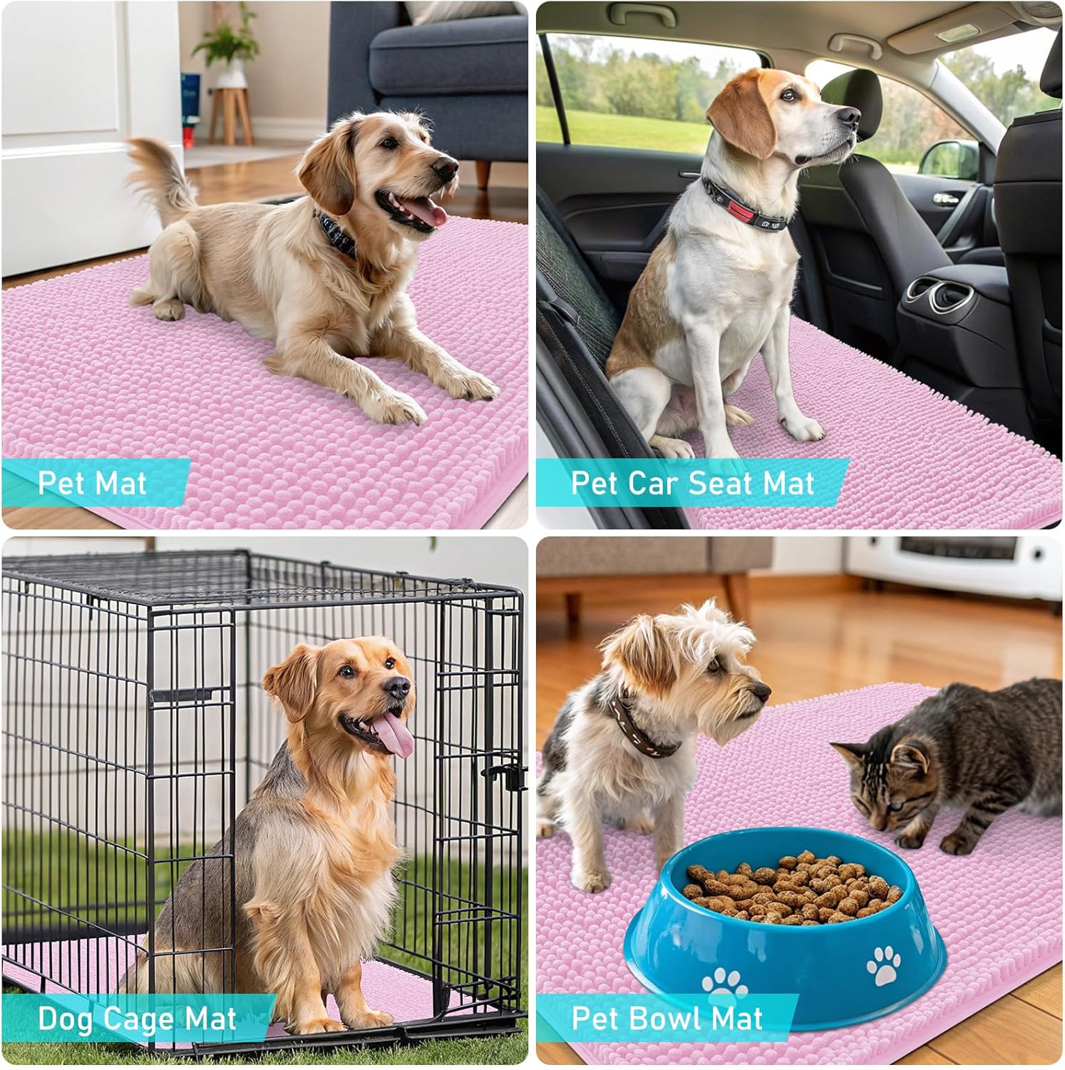 OLANLY Dog Door Mat - Absorbent Non-Slip Mud Mat for Indoor Use | Quick Dry Chenille, 59x20, Pink