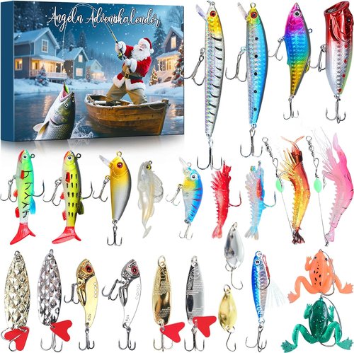 Fishing Lure Advent Calendar 2025 - 24 Days of Christmas Countdown Gifts for Fishermen & Teens