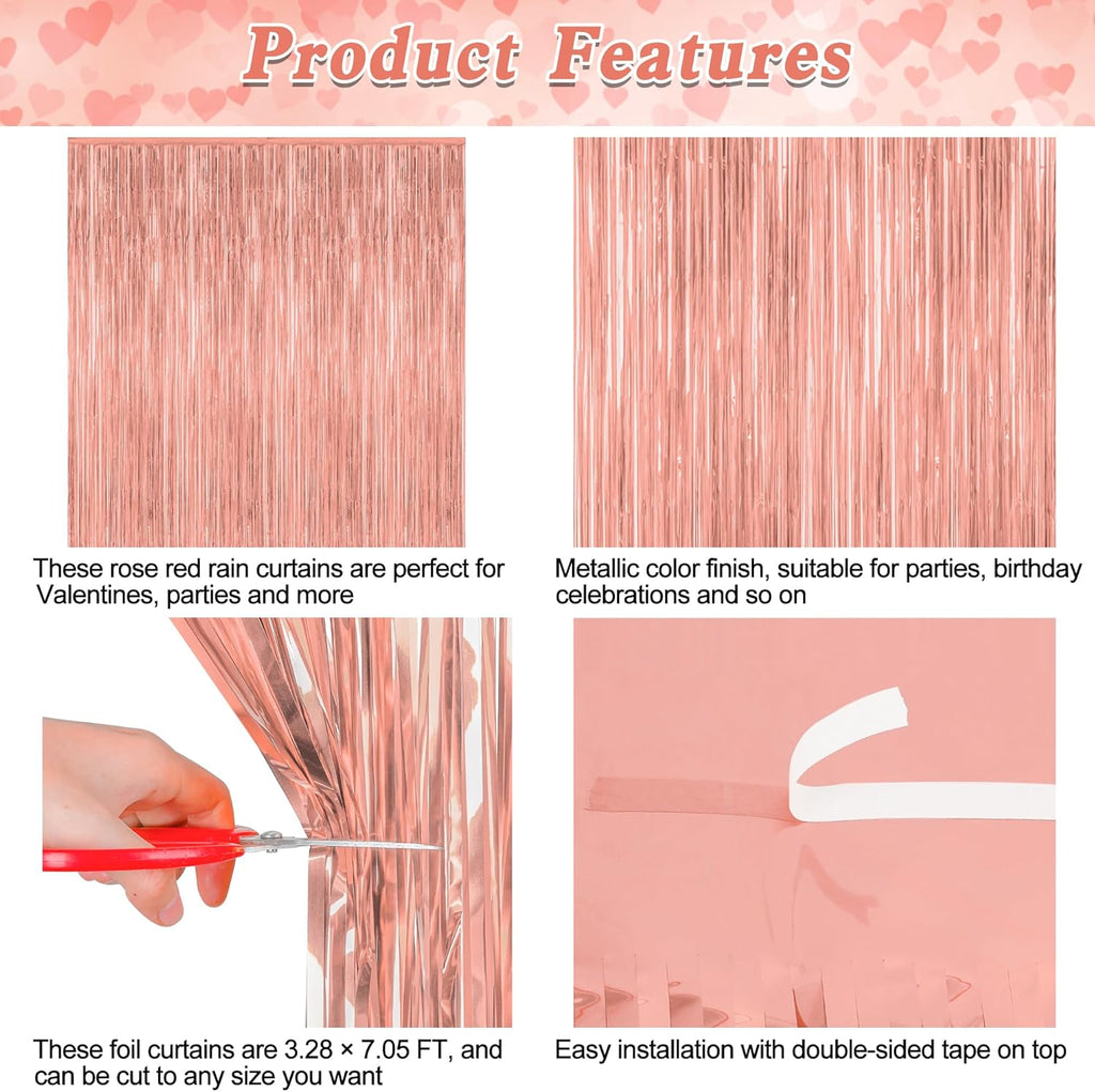 ZATAYE Rose Gold Fringe Curtains - 3.28 FT x 7.05 FT Metallic Photo Backdrop | Party & Wedding Decor