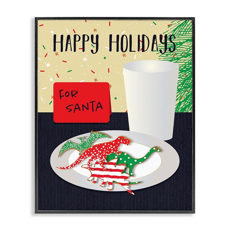 Happy Holidays Dinosaur Santa 16 x 20 Framed Giclée Print - Variation: Holiday Dinosaur Cookies+Black+20"L x 16"W