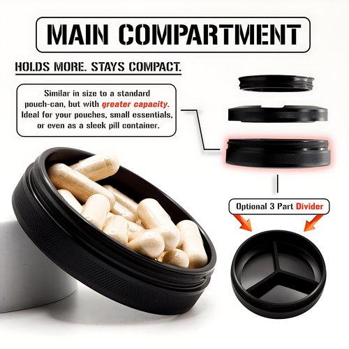 Metal Can | Metal Container for Pouches | Aluminum Used Pouch Storage Tin | Airtight O-Ring Moisture Odor Proof EDC Pocket Tin | Defiance Edition (Black)