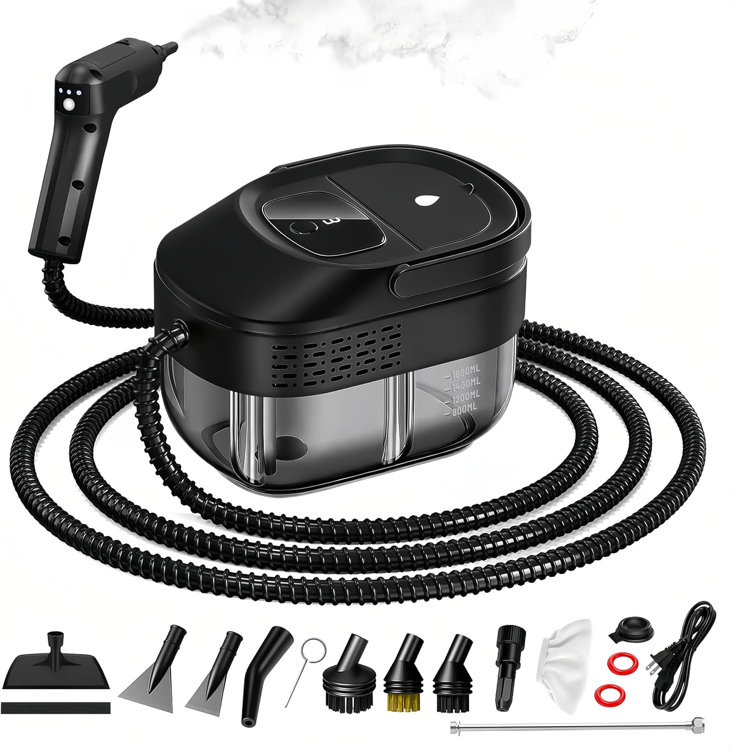 Pressurized Handheld Steam Cleaner - 2500W, 54oz Capacity, 3-Level Steam & 15 Accessories for Deep Cleaning