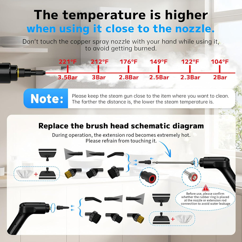 Pressurized Handheld Steam Cleaner - 2500W, 54oz Capacity, 3-Level Steam & 15 Accessories for Deep Cleaning