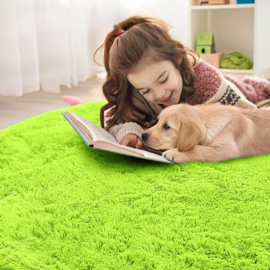 OLANLY Round Lime Green Area Rug - Soft, Machine Washable 2 ft Circle Carpet for Bedroom & Nursery Decor