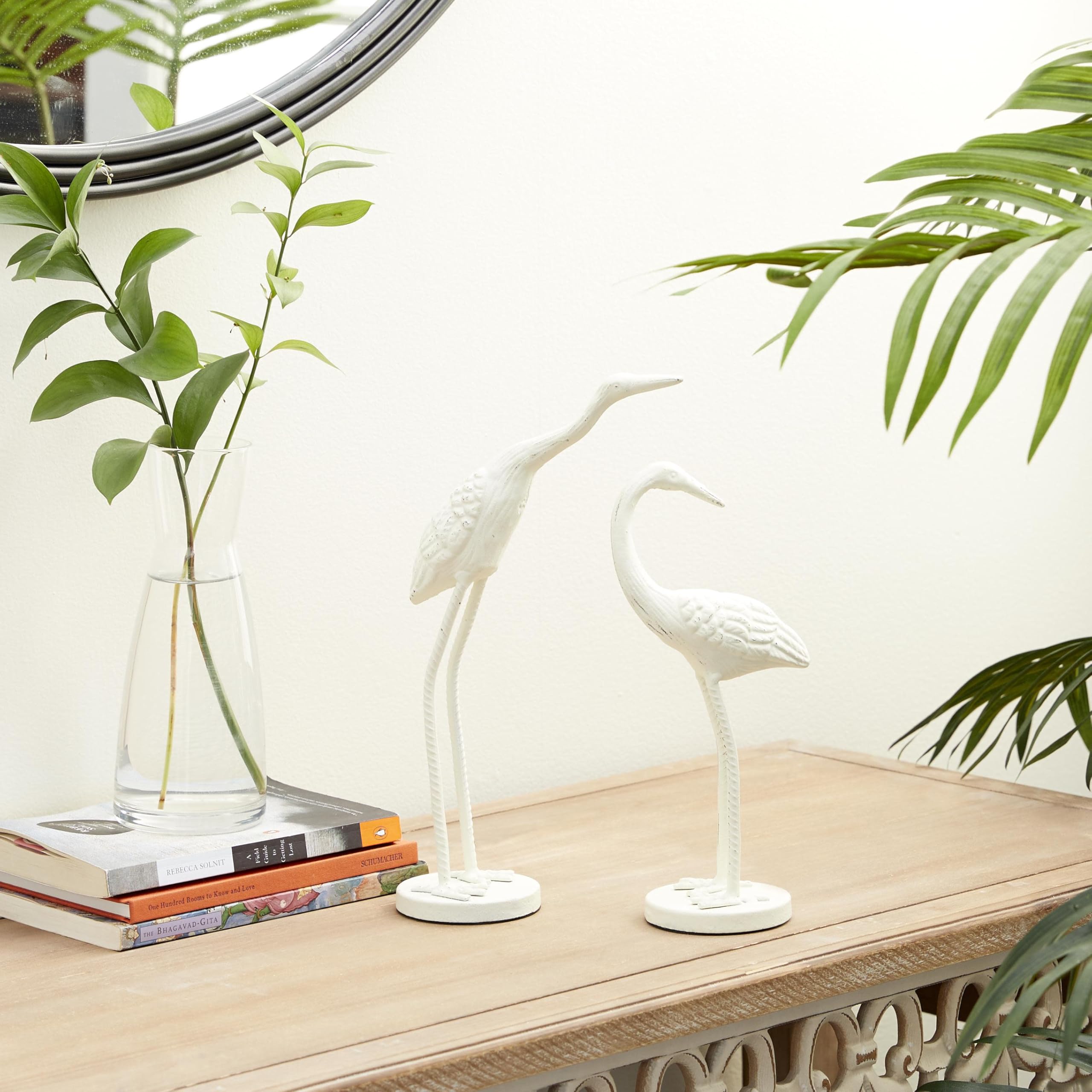 Deco 79 Metal Bird Decorative Sculpture Home Decor Statues, Set of 2 Accent Figurines 10", 12"H, White