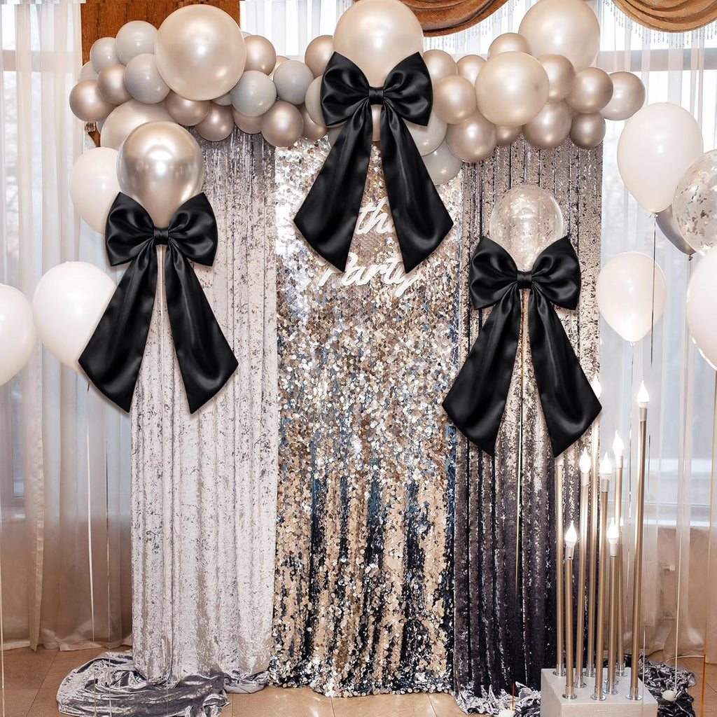 Suncalla 2 FT Large Satin Bow Decorations - 3 Pcs Hanging Wall Decor for Parties & Events | Black