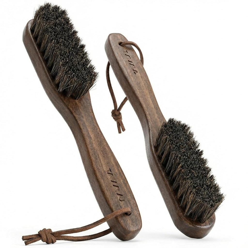 Takavu Horsehair Laundry Stain Brush Set (2 Pack) - Soft Bristle Spot Cleaner for Delicate Fabrics, Clothes Pre-Wash, Gentle Garment Care Tool