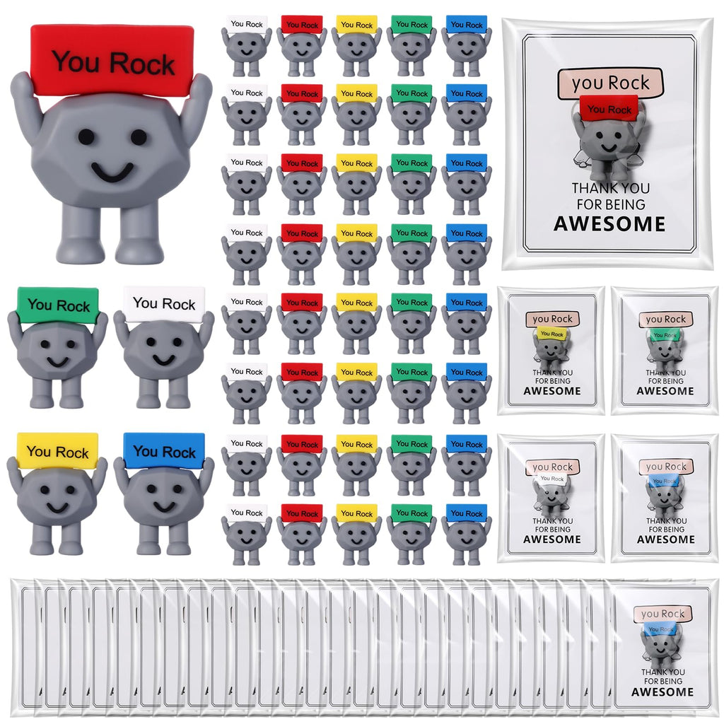Gejoy 25 Sets Positive Mini Figurines Gifts Miniature Emotional Mini Rubber Toy with Positive Card Gift Bags Inspirational Birthday Gifts for Coworkers Employees (Rock)