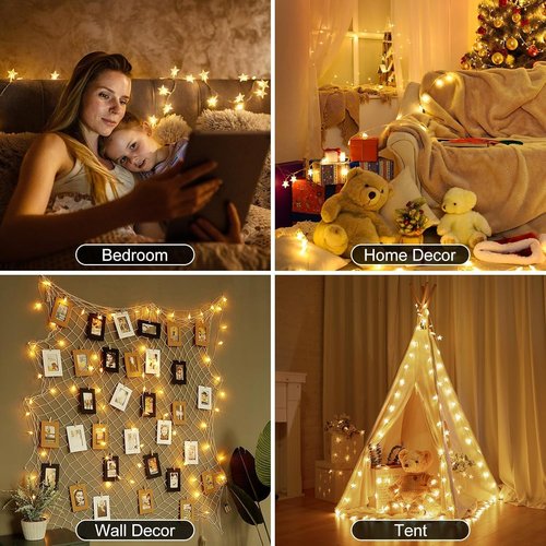 Brightown Star String Lights - 33ft 100 LED Battery Operated Fairy Lights with Remote | Warm White for Indoor & Outdoor Decor