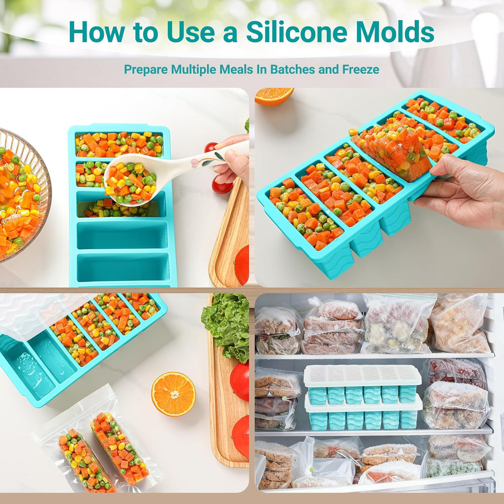 Skiennix Silicone Freezer Molds - 1/2 Cup Meal Prep Containers with Lid | 2-Pack for Soup & Sauce