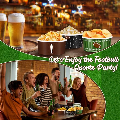 Kochorie 100 Pack Football Snack Bowl Party Supplies 12oz Paper Ice Cream Cups Disposable Soup Chili Bowl for BBQ Picnic Sports Events Household Birthday Party Supplies