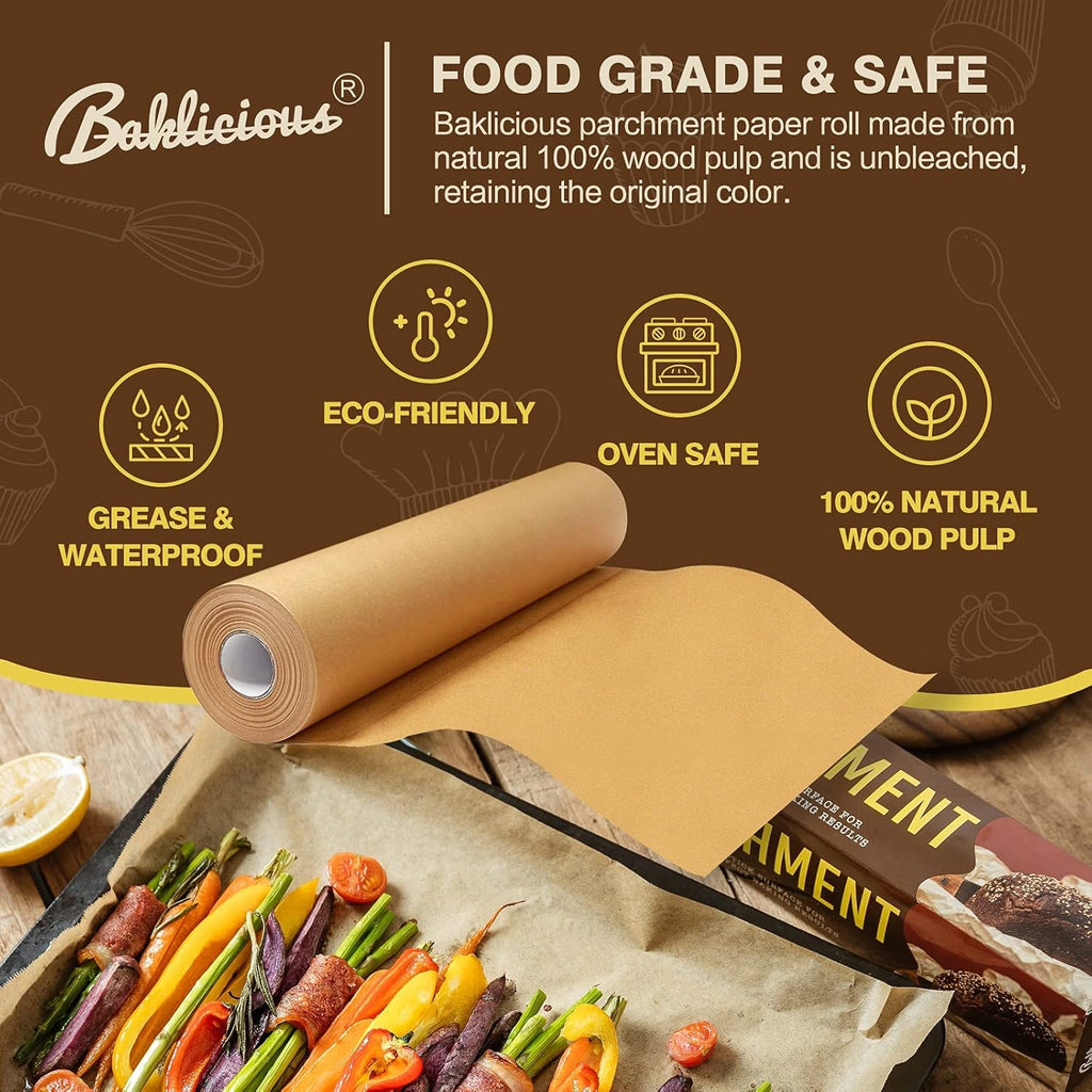 Unbleached Parchment Paper Roll - Non-Stick Baking Paper for Bread & Cookies | 15 in x 210 Ft