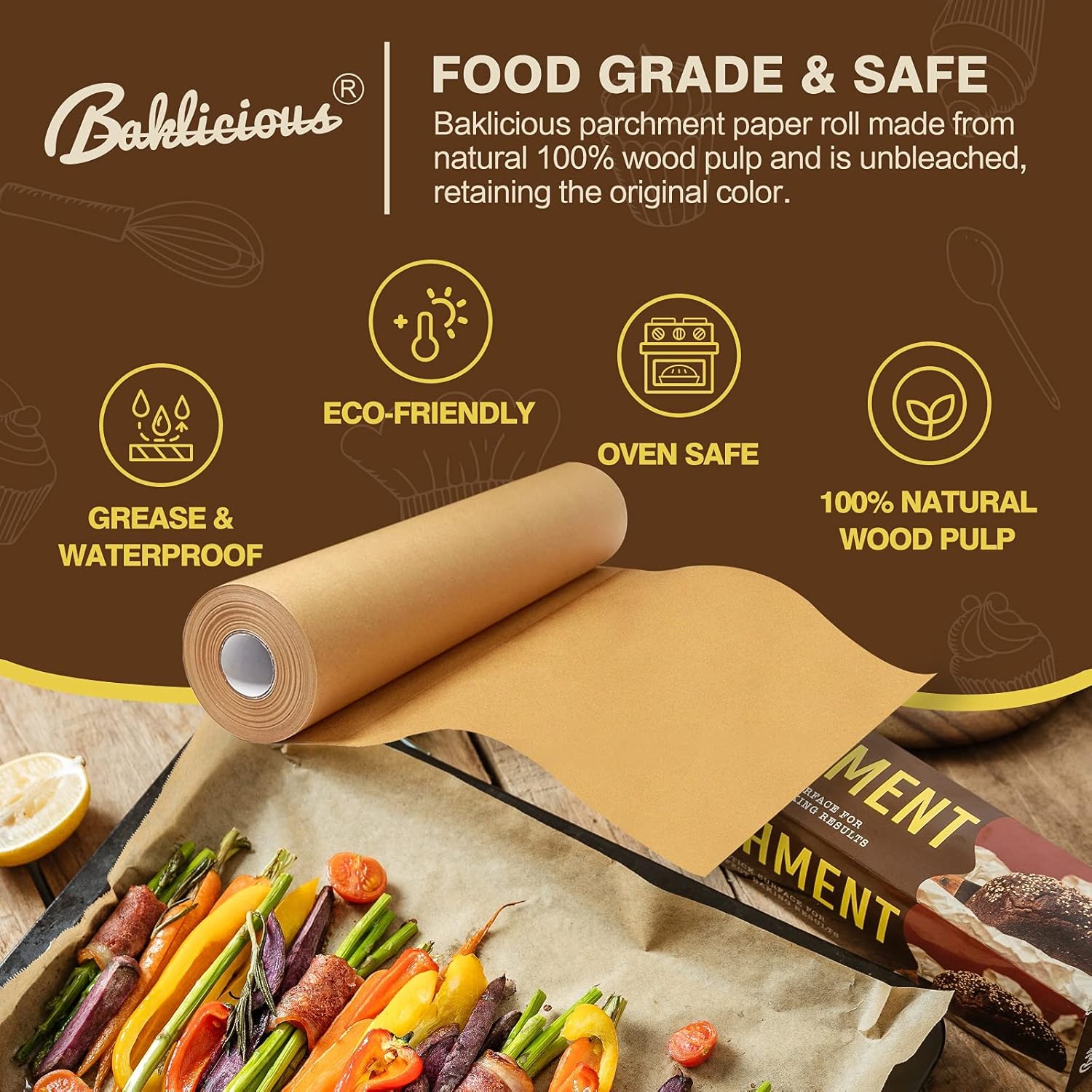 Unbleached Parchment Paper Roll - Non-Stick Baking Paper for Bread & Cookies | 15 in x 210 Ft