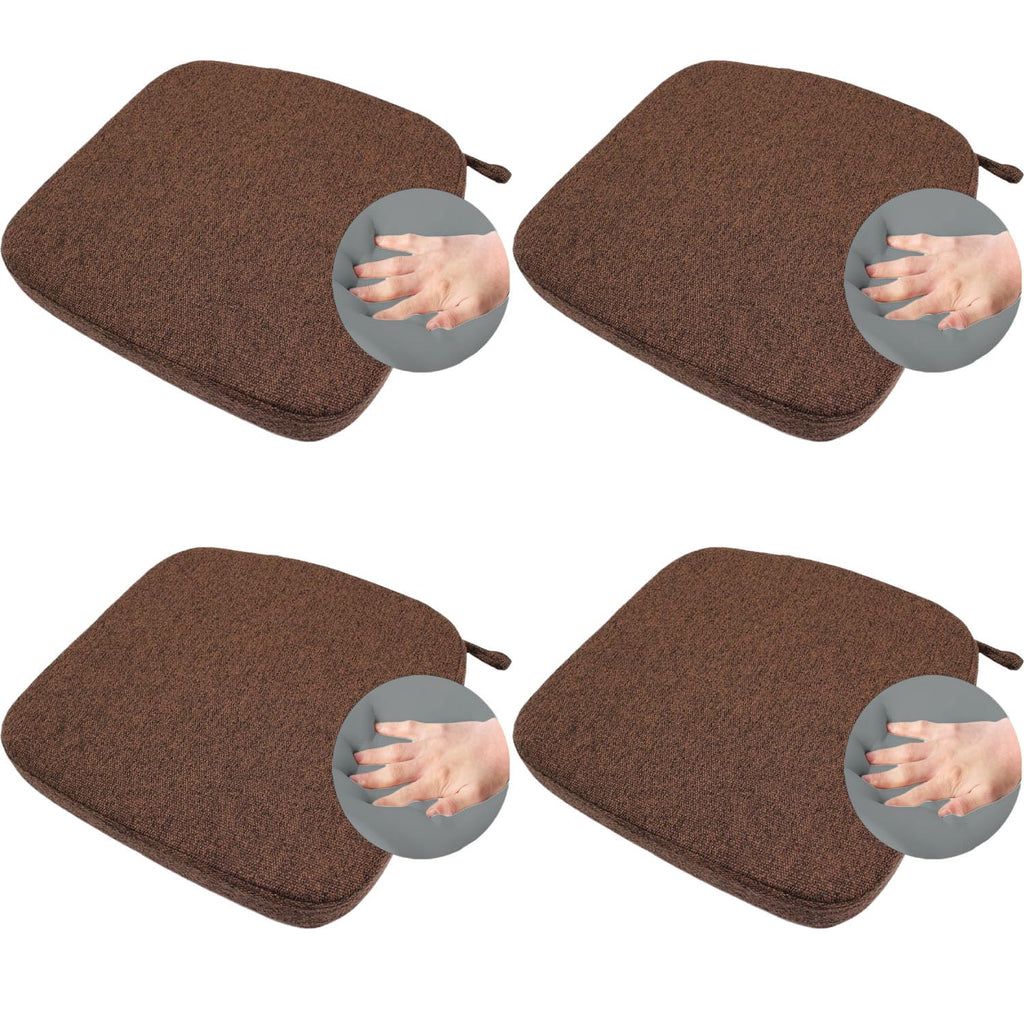 ZYHOONE Chair Cushion with Ties for Kitchen Chair - Thick Memory Foam Indoor Seat pad,Dining Room Cushion with Machine Washable Cover [15 X 15 X 2 Inches] - (Dark Brown,4)