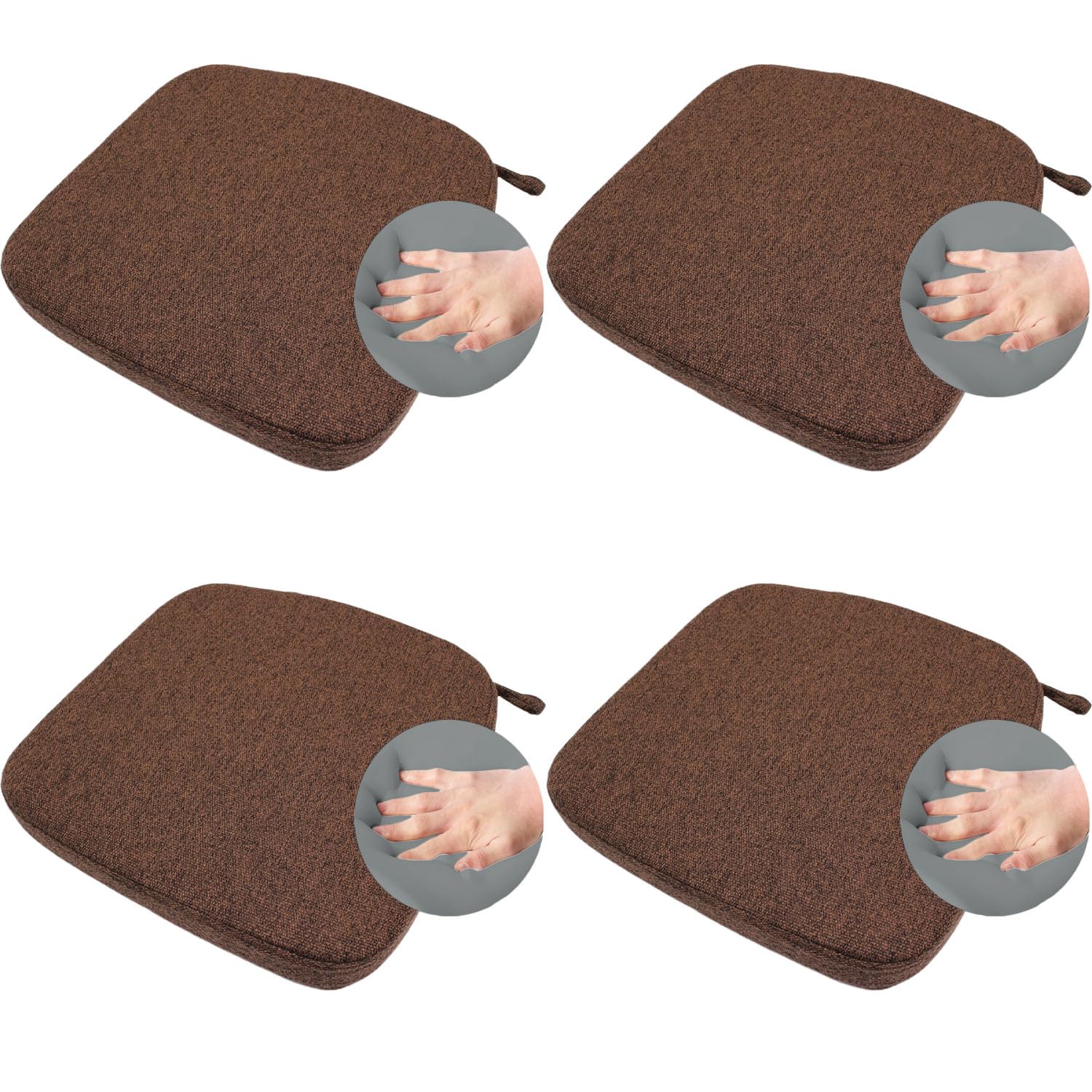 ZYHOONE Chair Cushion with Ties for Kitchen Chair - Thick Memory Foam Indoor Seat pad,Dining Room Cushion with Machine Washable Cover [15 X 15 X 2 Inches] - (Dark Brown,4)