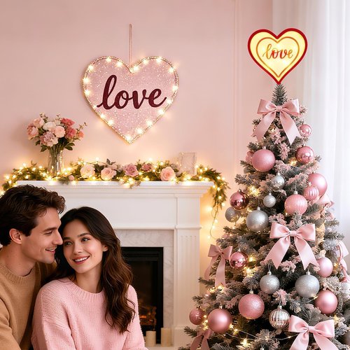 ARQRHTLY 11 Inch Light up Heart Tree Topper Wooden Heart Tabletop Decoration with Warm LED Light Battery Operated Romantic Love Sign for Wedding Anniversary Mother's Day Romantic Night Bedroom Home