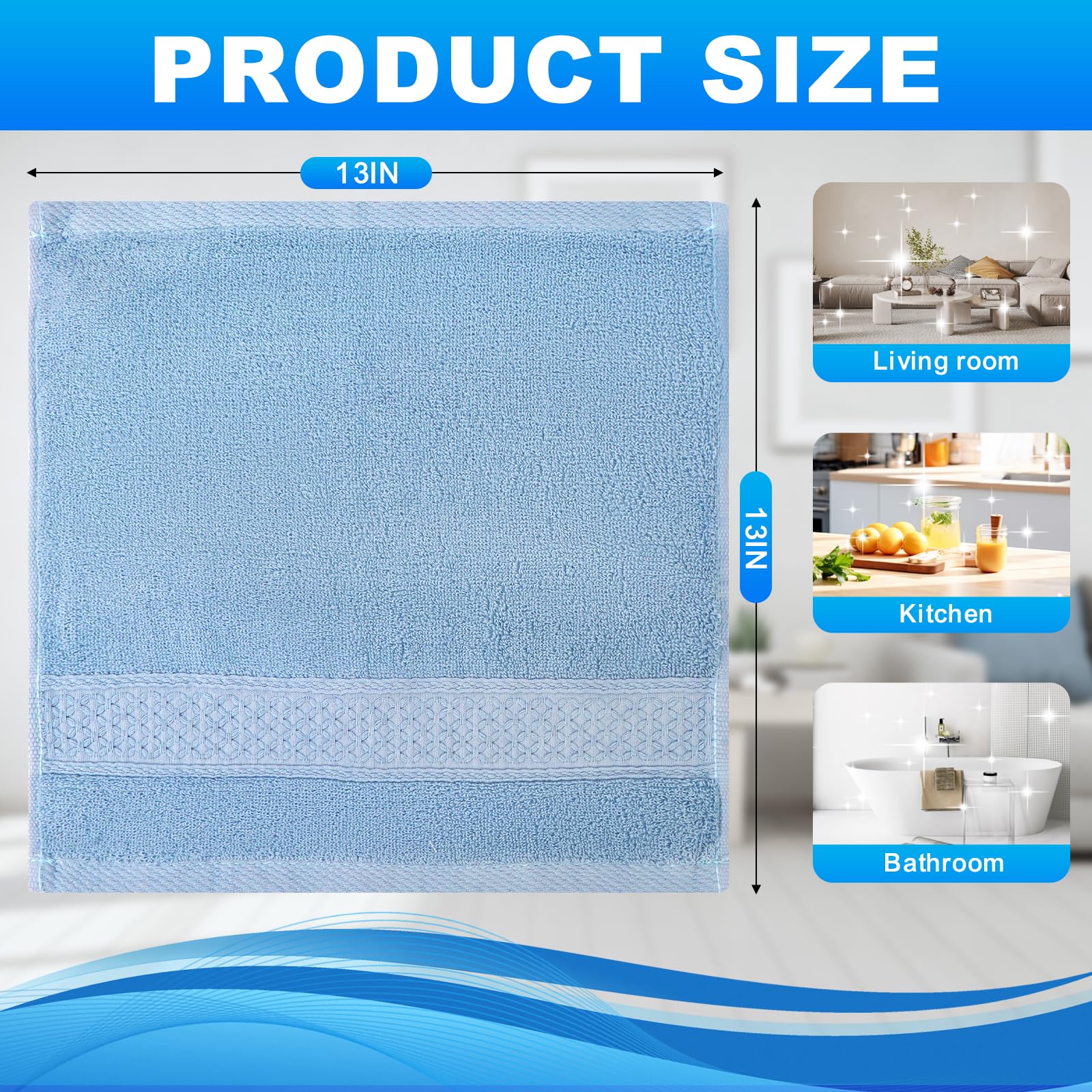 INFICRIME 6 Pack 100% Cotton Wash Cloth, 13x13 Inch Highly Absorbent and Soft Feel Fingertip Towels, Machine Washable Washcloths for Bathroom, Gym, Hotel, Spa and Kitchen, 6 Colors