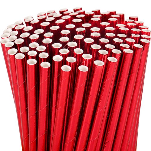 Jeffbaubl 100 Pack Red Paper Straws,Biodegradable Red Straws,Cake Pop Sticks,Disposable Paper Drinking Red Straw,Foil Paper Straws for Birthday Wedding Party Supplies Decorations