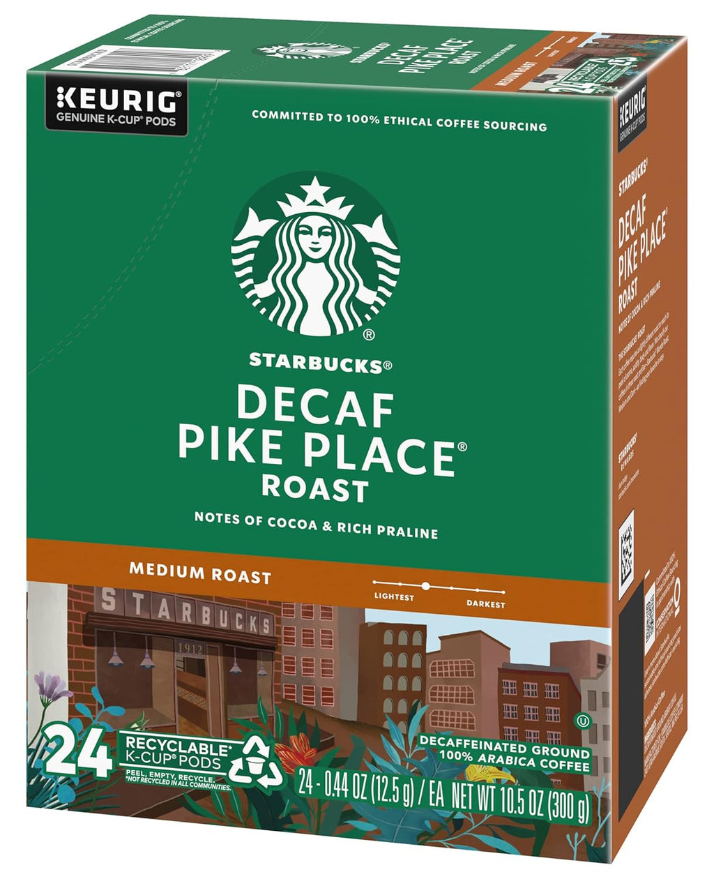 Starbucks Decaf Pike Place Roast K-Cups - Smooth Flavor, 72 Count (3 Boxes of 24)