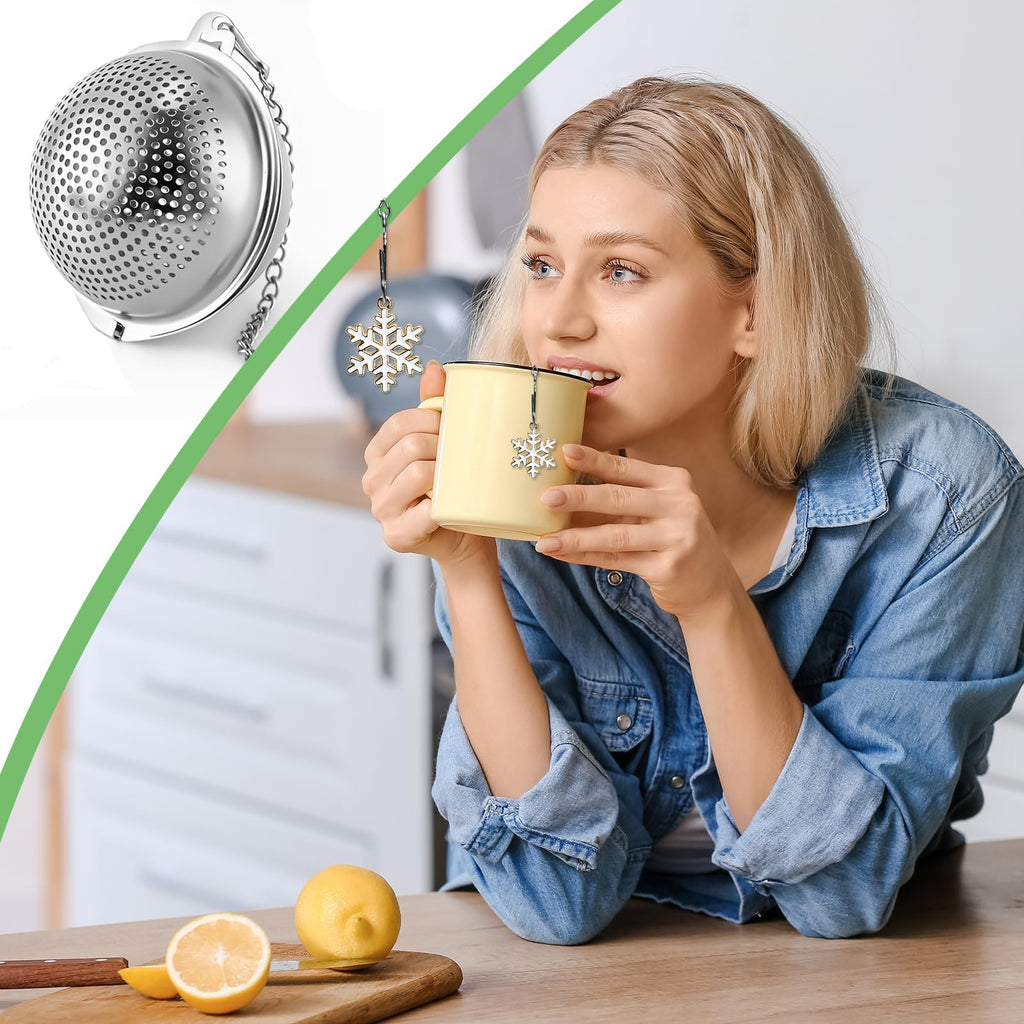 Numola 2Pcs Tea Ball Infuser - Locking Clasp Tea Strainer with Chain, Food Grade 304 Stainless Steel Loose Leaf Tea Steeper for Herbal/Green/Black Tea - Reusable Tea Infuser for Home, Office & Travel