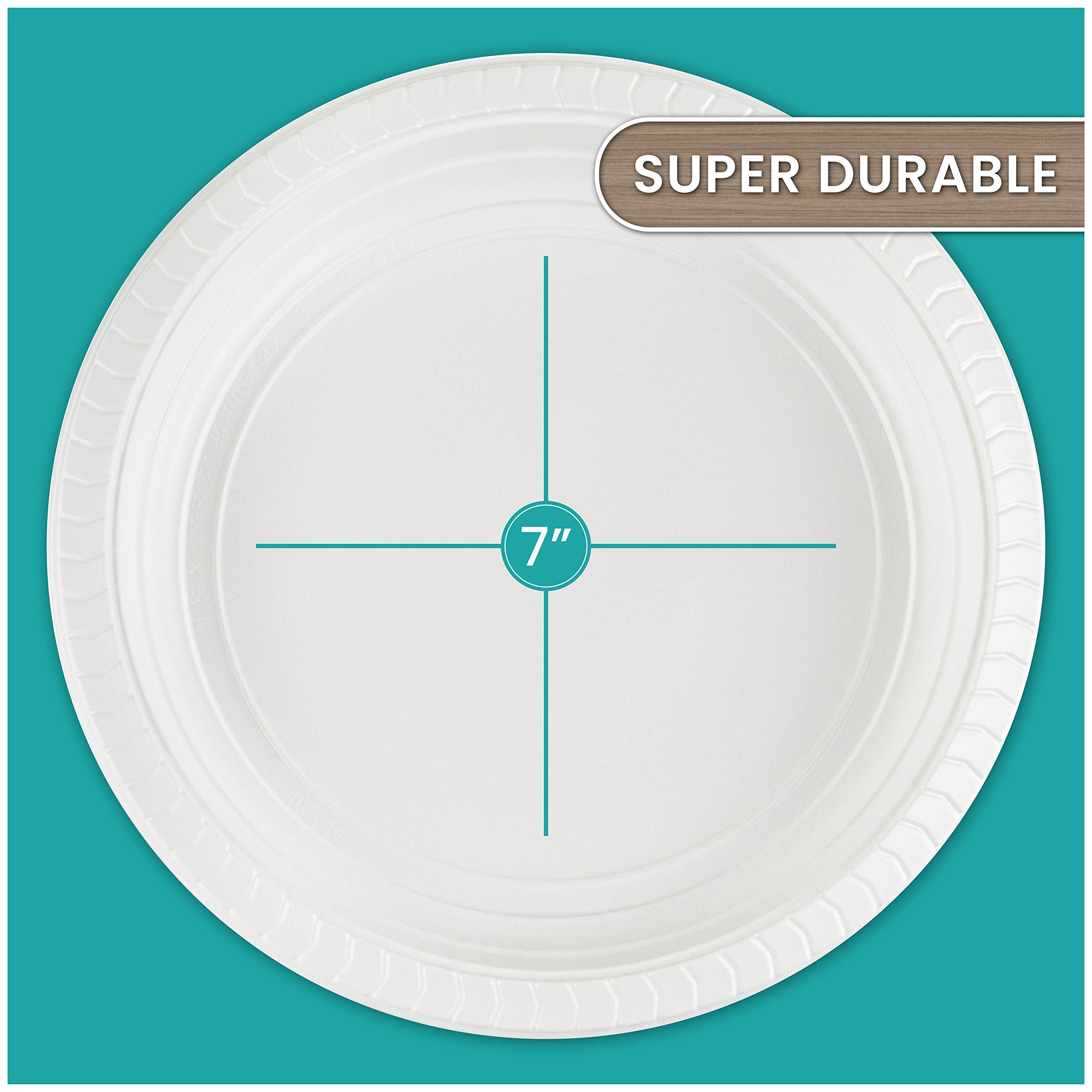 PLASTICPRO Round Plastic Plates And Bowls Microwaveable, Disposable, White, Dinnerware (800, 7'' Inch Plates)