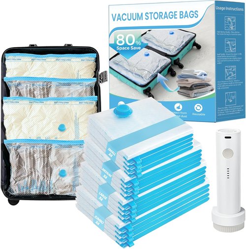 ANBIUX Vacuum Bags - Travel Compression Packing Bags with Rechargeable Air Pump | 16 Pack Carry-On Size