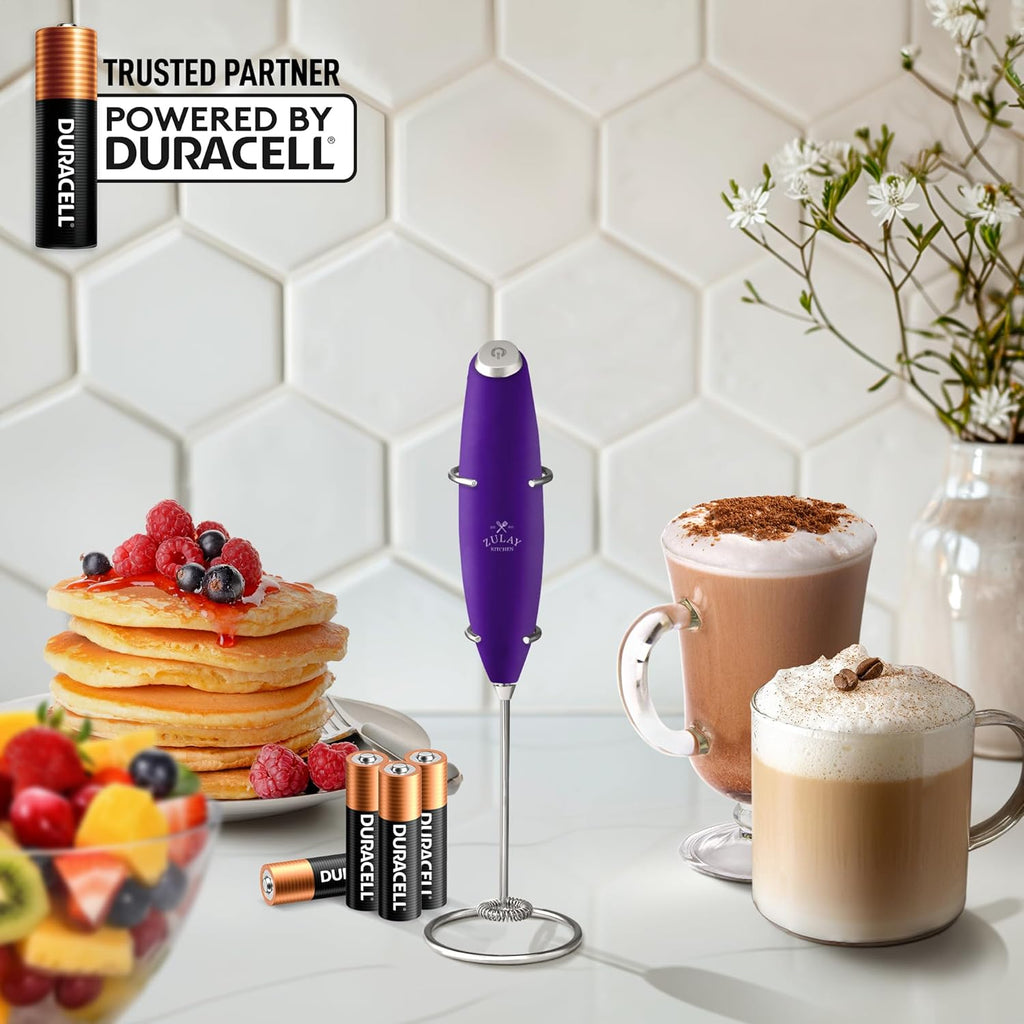 Zulay Kitchen Milk Frother Wand - Ultra-Fast Handheld Electric Whisk for Coffee & Lattes - Grape Color