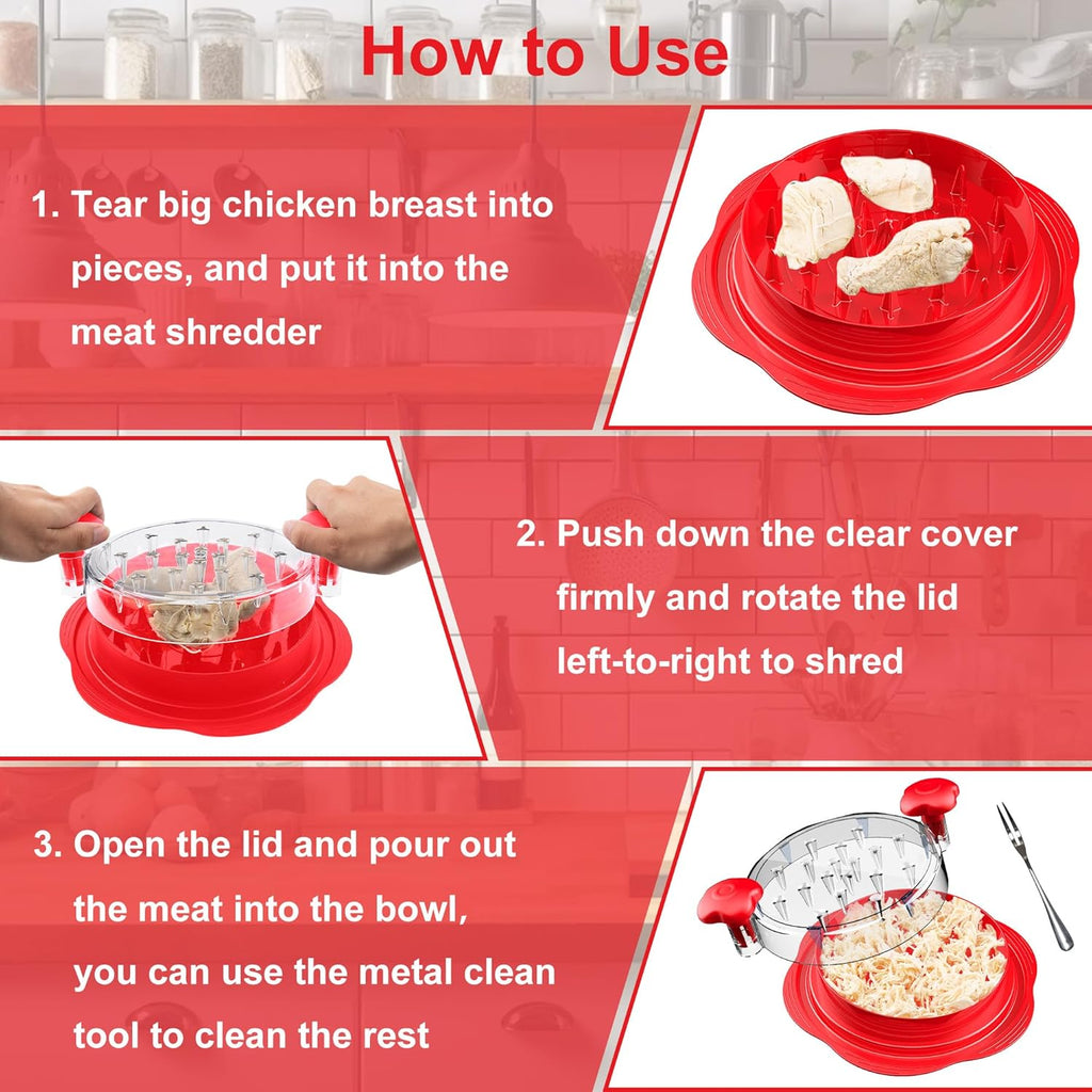 SURETIVIAN Chicken Shredder - Ergonomic Meat Shredder Tool with Brush & Fork | BPA-Free, Red