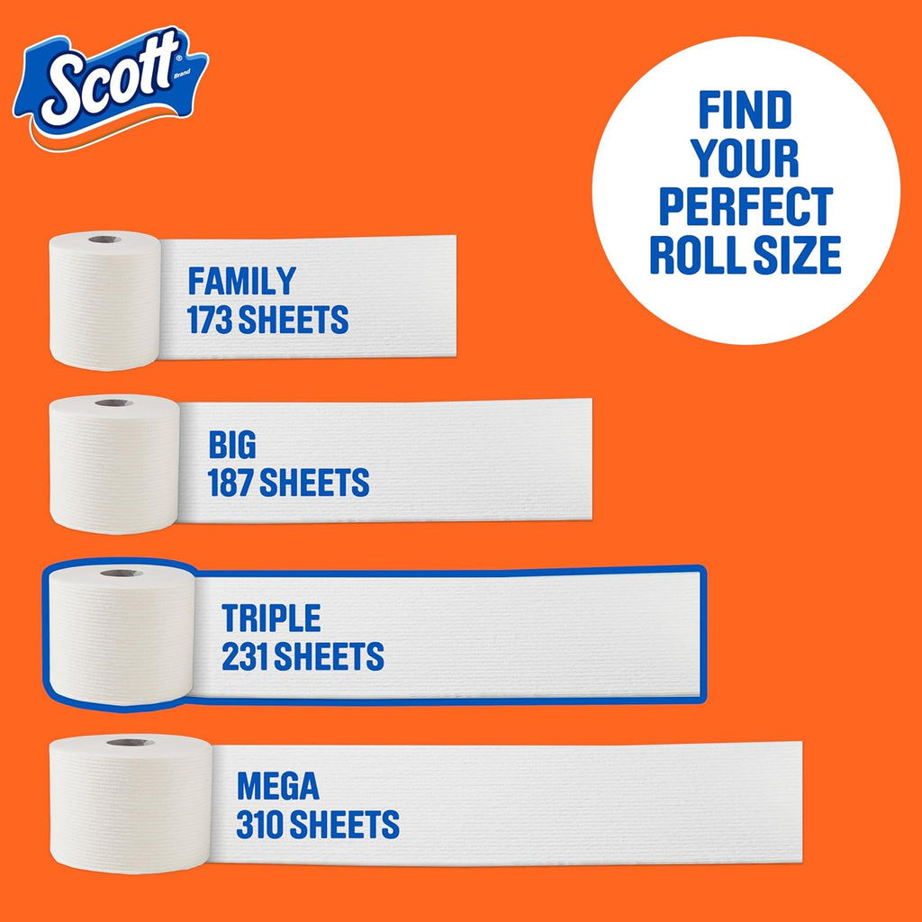 Scott ComfortPlus Toilet Paper - 48 Triple Rolls | 231 Sheets Each | Septic-Safe 1-Ply Tissue