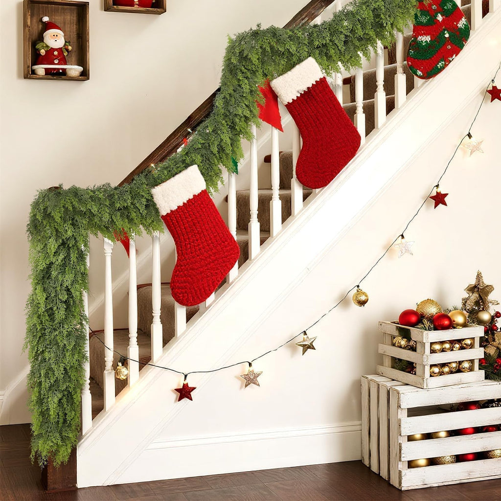 Soft Textured Christmas Cedar Garland -9ft Artificial Garlands Faux Cedar Fake Pine Needles Garland for Fireplace,Table,Window,Stairs,Mantle,Holiday Indoor Outdoor Xmas Decor(1PCS)