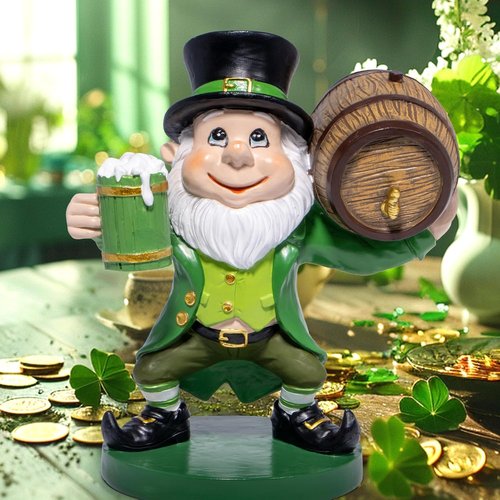 Hodao St. Patrick's Day Gnome Figurine - Festive Irish Decoration with Pot of Gold | 5.2 Inches Tall