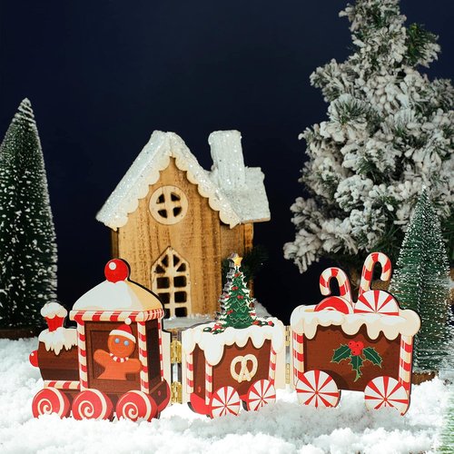 Jetec Gingerbread Train Decorations - Festive Wooden Centerpieces for Christmas Home Decor | Gingerbread Man Style