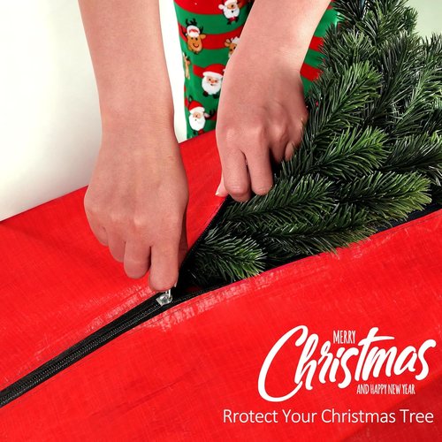 HABGP Christmas Tree Storage Bag - 7.5 ft Waterproof Zippered Bag with Carry Handles | Durable Red Design
