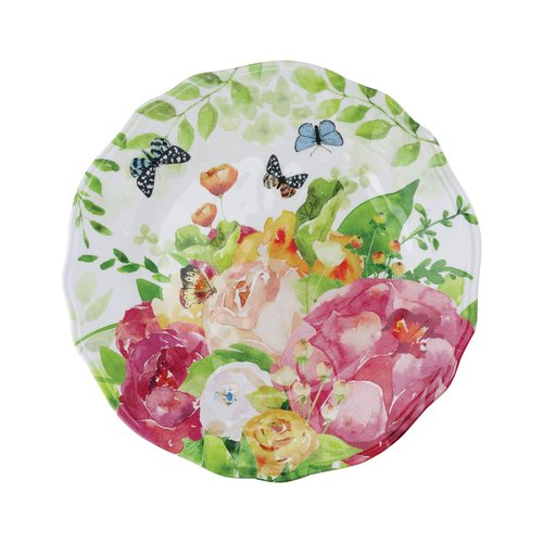 UPware 16 Piece Rose Garden Melamine Dinnerware Sets, Outdoor Dishes Set, Plates and Bowls Sets, Service for 4, Multicolor