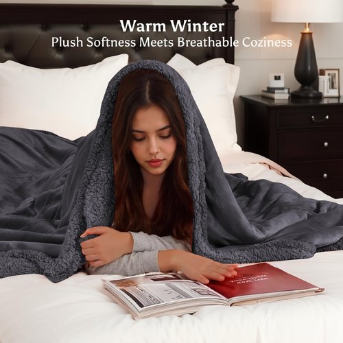 Electric Heated Blanket Full Size 72" x 84" - 5 Heat Settings & 10H Auto-Off, Microplush Flannel & Sherpa Lining, Machine Washable, Overheat Protection, Ideal Gifts for Home/Bedroom/Sofa, Dark Gray