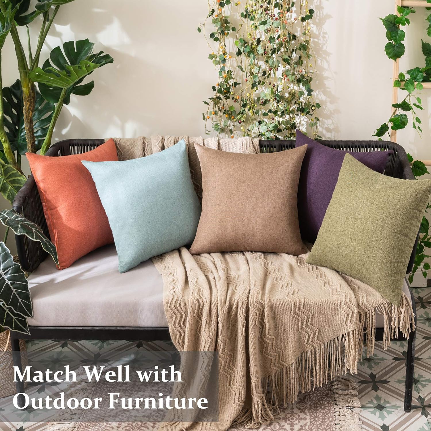 MIULEE Decorative Outdoor Throw Pillow Covers - Waterproof Faux Linen Cushion Cases | 20x12 Inch Dark Green (Pack of 2)
